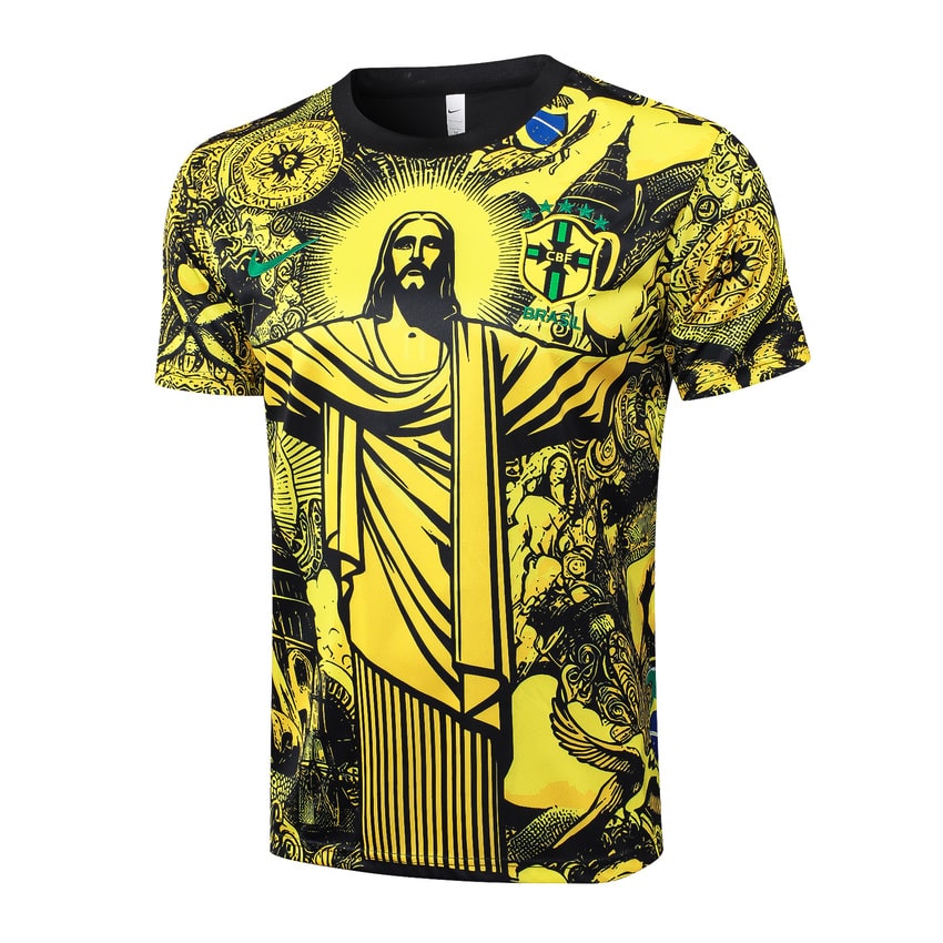 Ensemble Maillot Short Bresil 2024 2025 Jaune Motif – Image 2