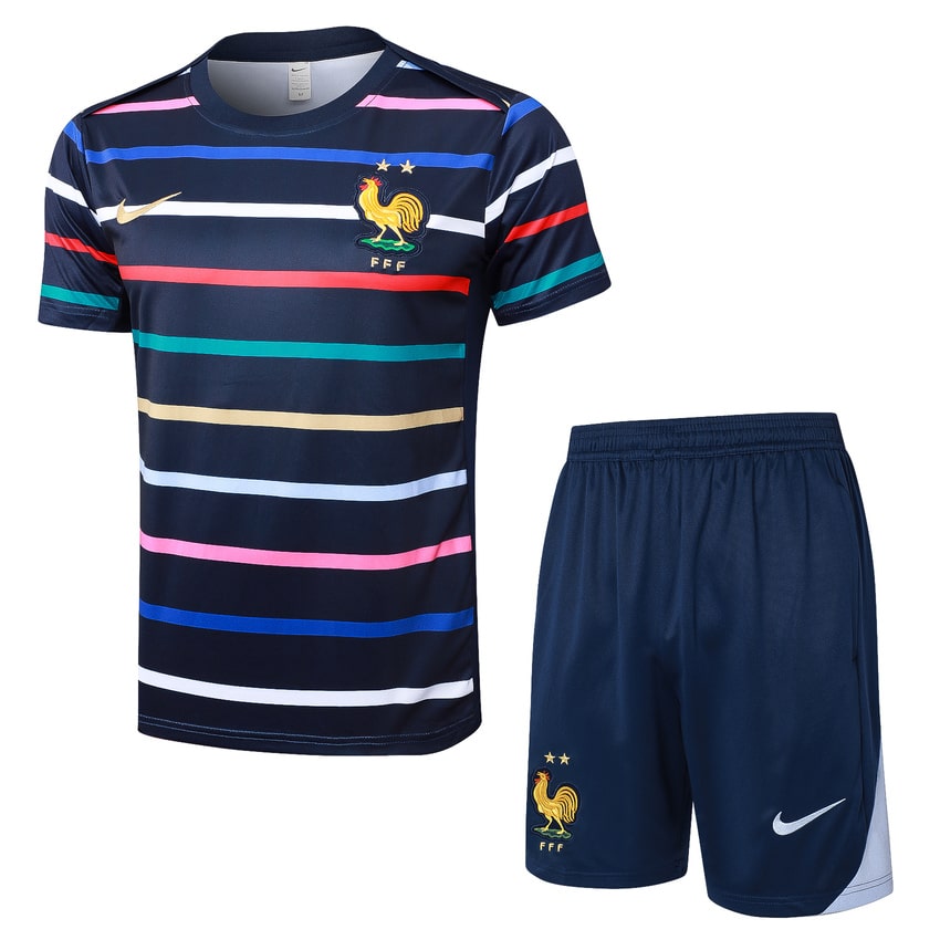 Ensemble Maillot Short Equipe de France 2024 2025 Bleu Motif