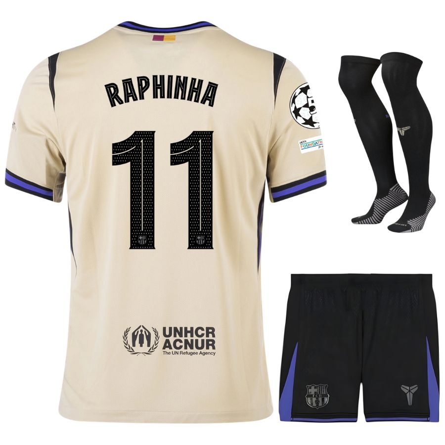 Maillot Kit Enfant Barca Exterieur 2025 2026 Raphinha UCL